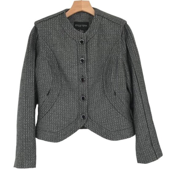 Etcetera Pattern Women’s Blazer Jacket wool blend silver black size 10 - Picture 1 of 5